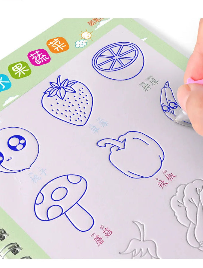Handwriting First Pre-school Baby Learning Books For Kids (4 Books + Magic Pen With 10 Ink Refills)